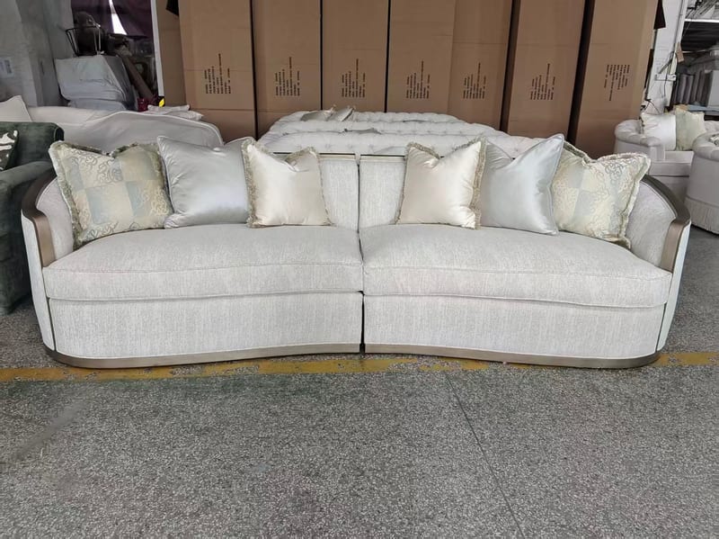American Retro Fabric Sofa with Solid Wood Frame and Down Cushions