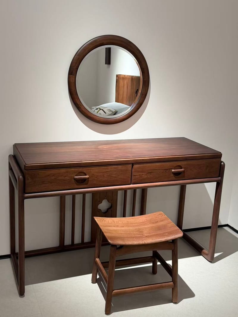 New Chinese Walnut Solid Wood Vanity Set with Stool