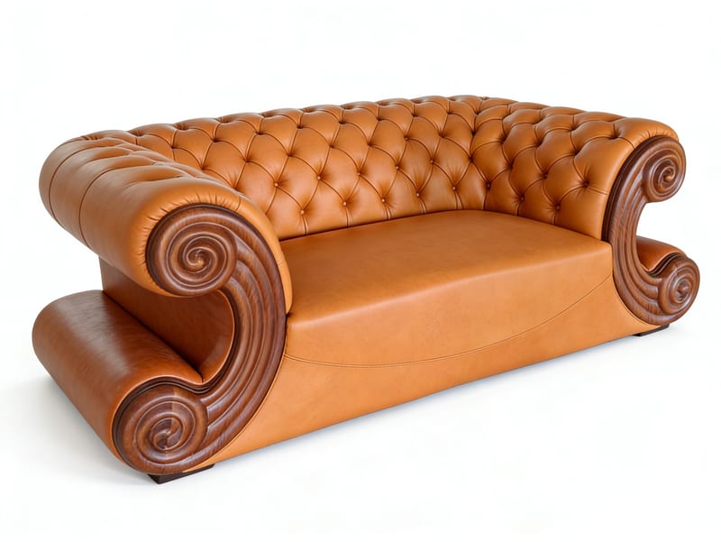 Romandika Manoqi American Walnut Leather Tufted Sofa