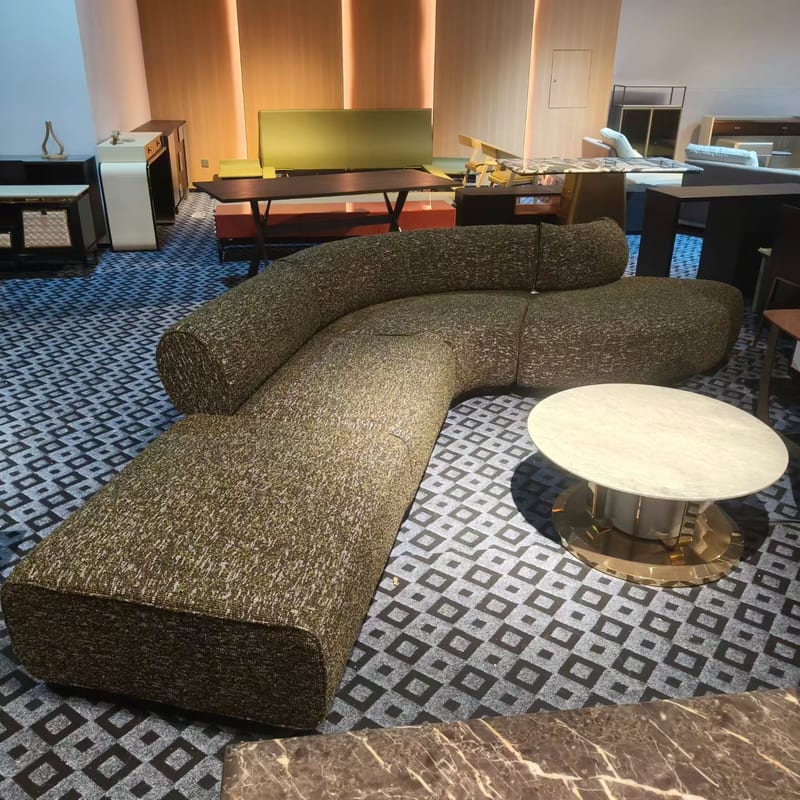 Modern Olive Green Modular Fabric Sofa with Solid Wood Frame