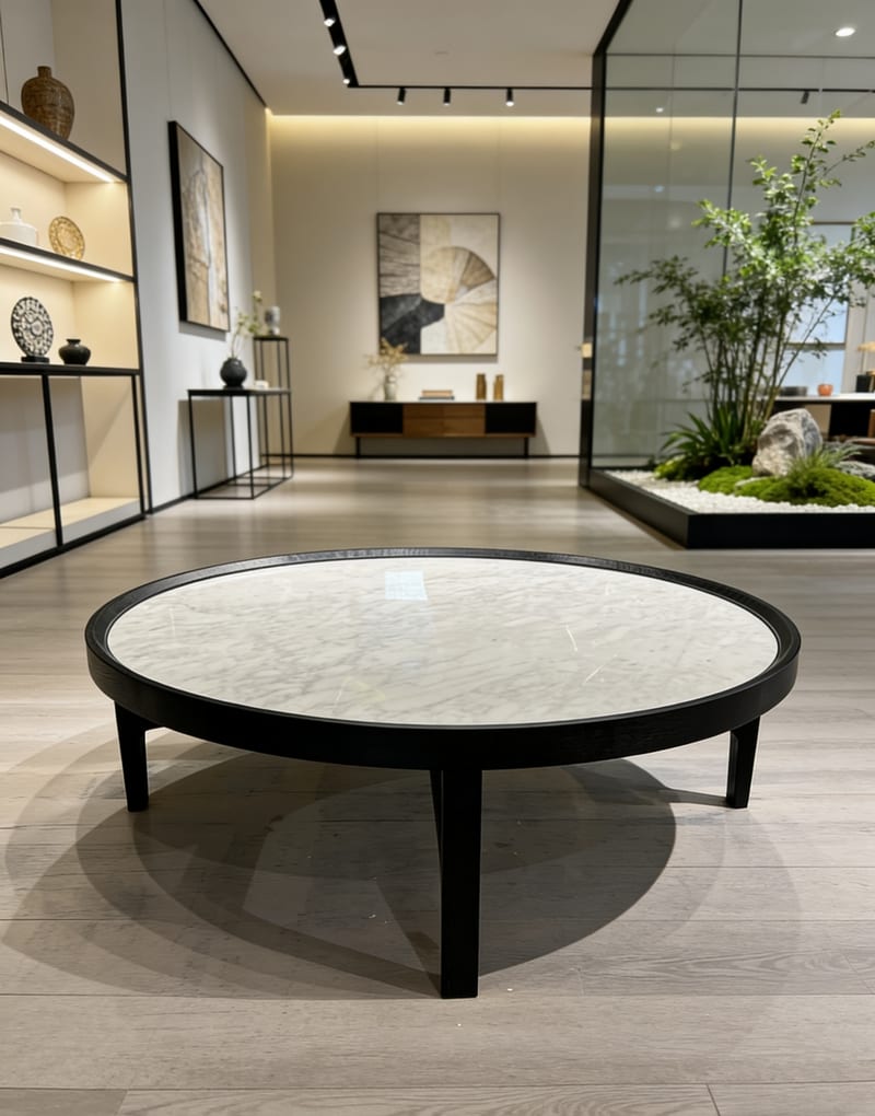 MENOIR Marble Round Coffee Table with Solid Ash Base