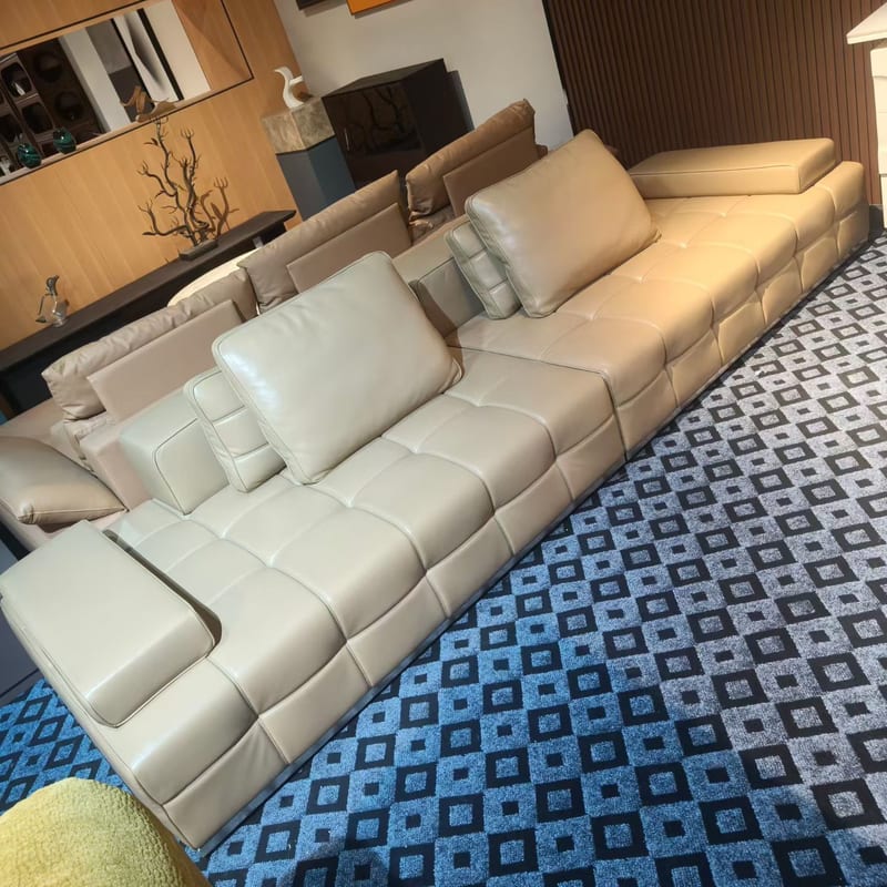 Italian Modern Straight Sofa in Full-Grain Leather