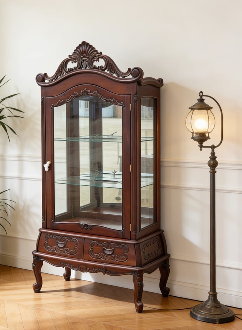 Bally William A2004 Hand-Carved Mahogany Bookcase & Bar Cabinet