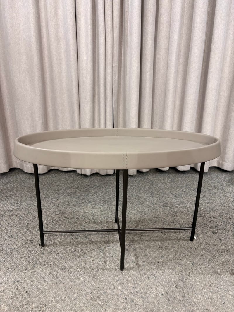Oumuxuan F860 Oval Leather Coffee Table, Light Gray