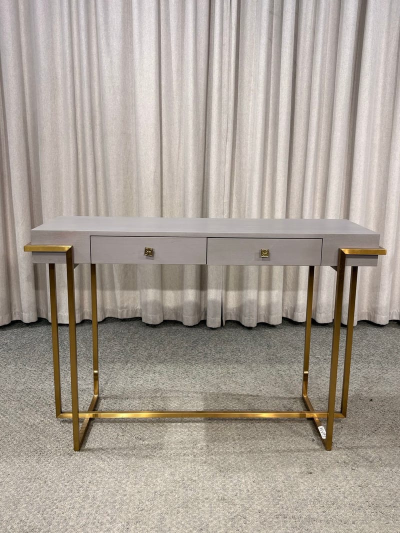 Oumuxuan F809-3A Light Gray Vanity Table with Gold Metal Frame