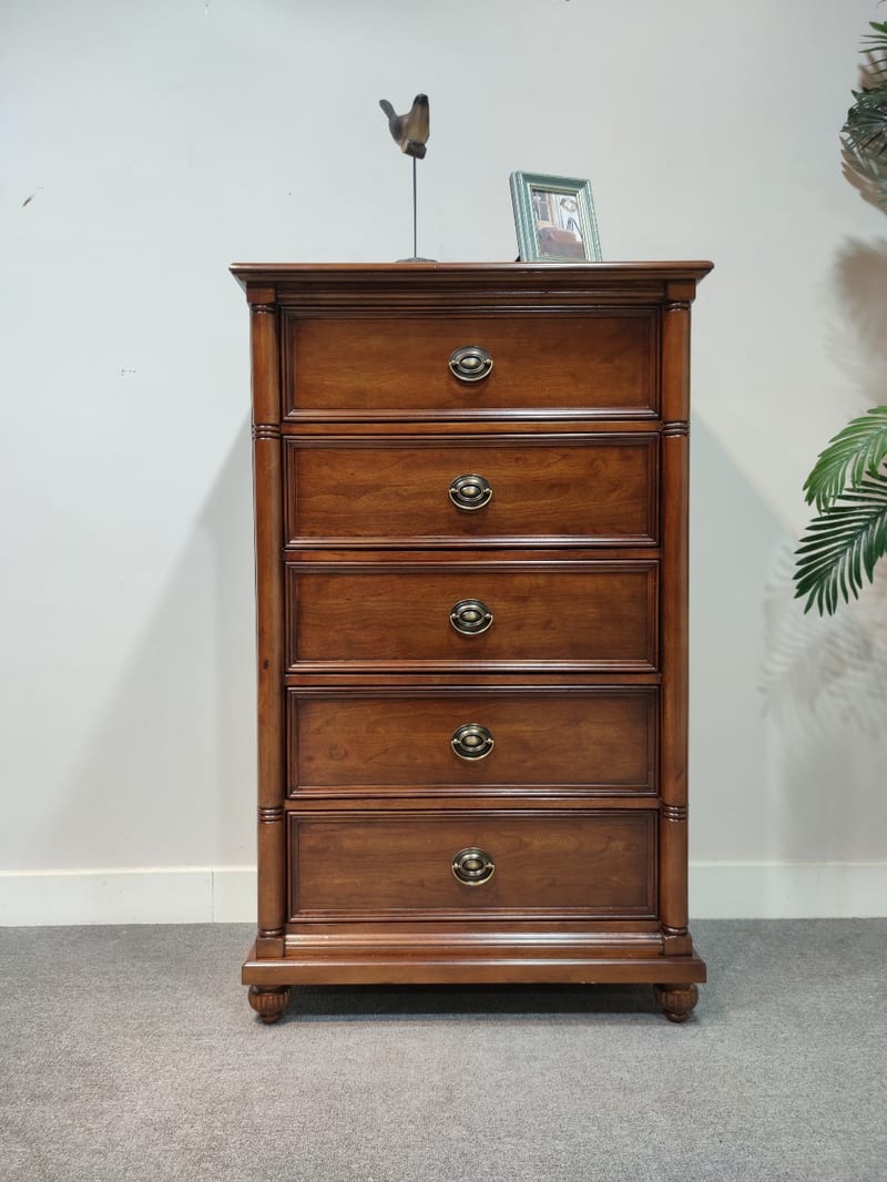 H-SOMMET American Solid Wood 5-Drawer Tall Dresser, Cherry