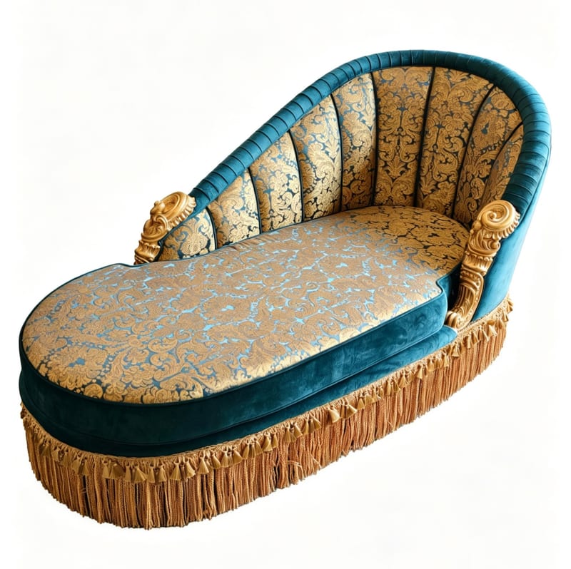LIFEDBO M-FM-3008 Hand-Carved Chaise Sofa, Teal Velvet