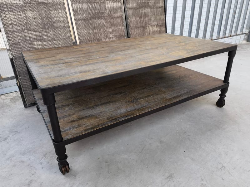 OVERSTOCK American Oak Coffee Table with Copper Casters