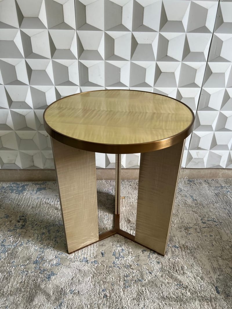 Mextra YHB03 Round Glam Side Table, Light Wood Gloss Finish