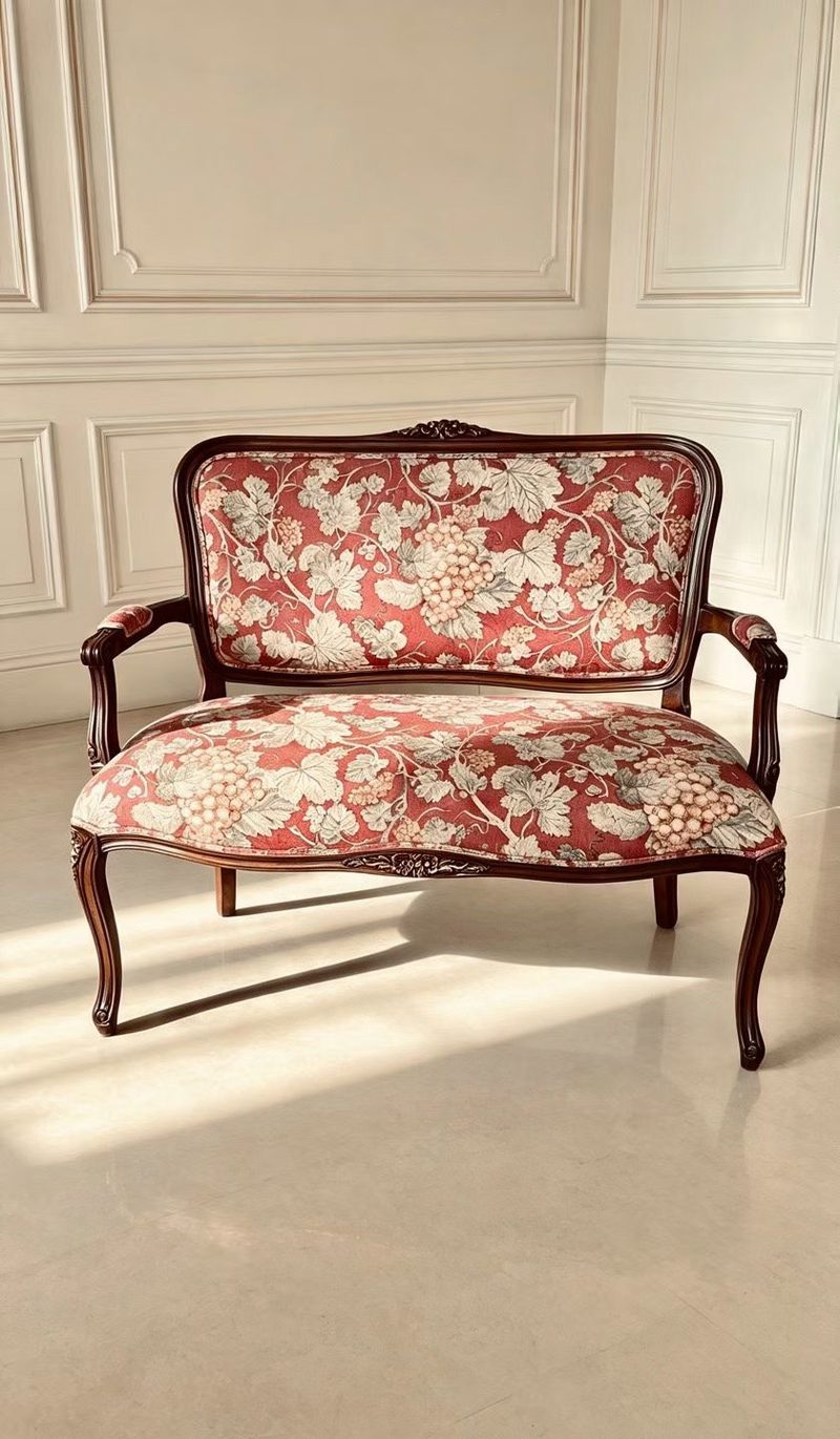 Louis XV Birch Solid Wood Settee Chair