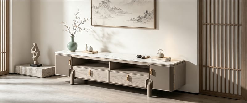 仁豪镜像东方 米灰色岩板电视柜