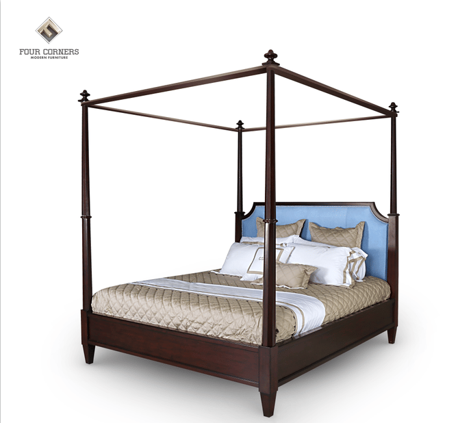 FOUR CORNERS King Cherry Wood Leather Canopy Bed