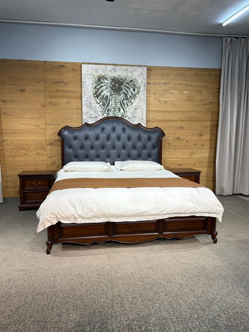 Sendu M805 Leather Upholstered Bed, Walnut Frame