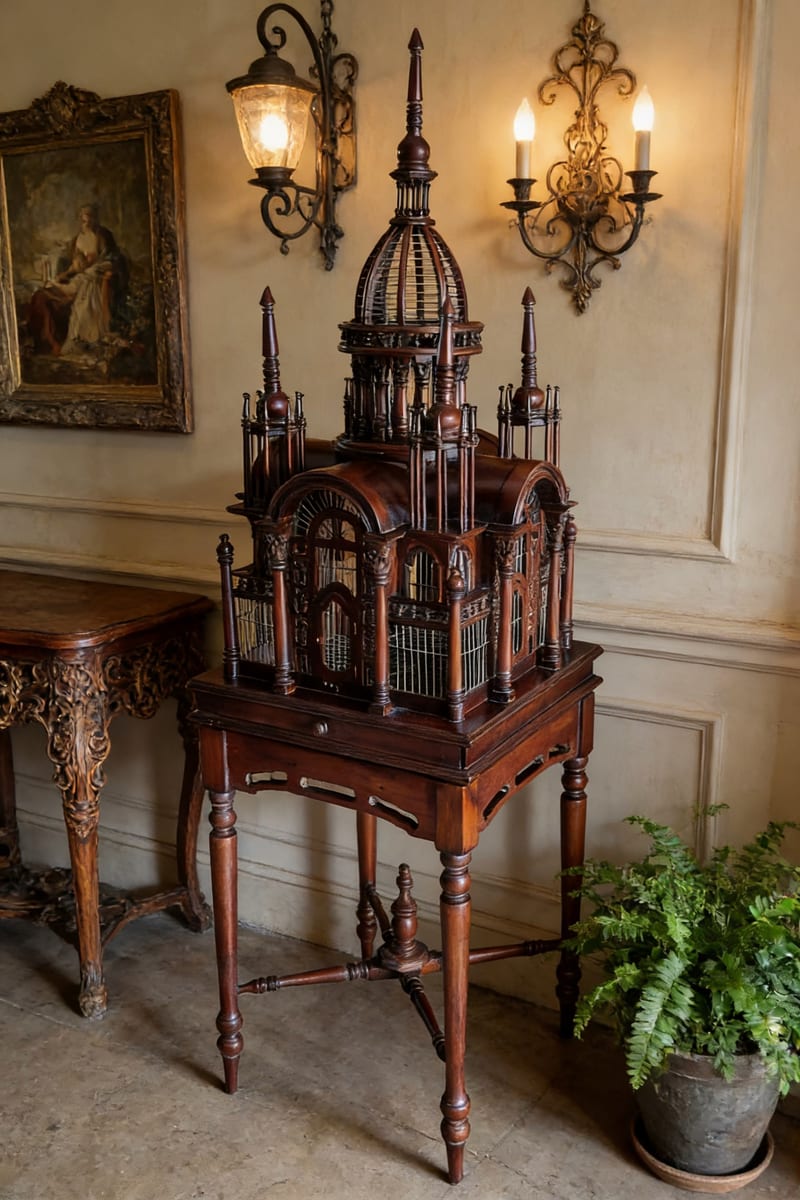 Bally William Hand-Carved Mahogany Antique Birdcage A2004