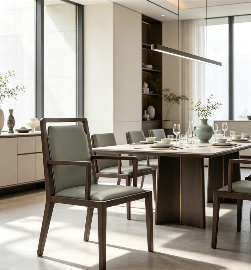 Renhao Jupin Mirror East C-77305B Ash & Leather Arm Dining Chair