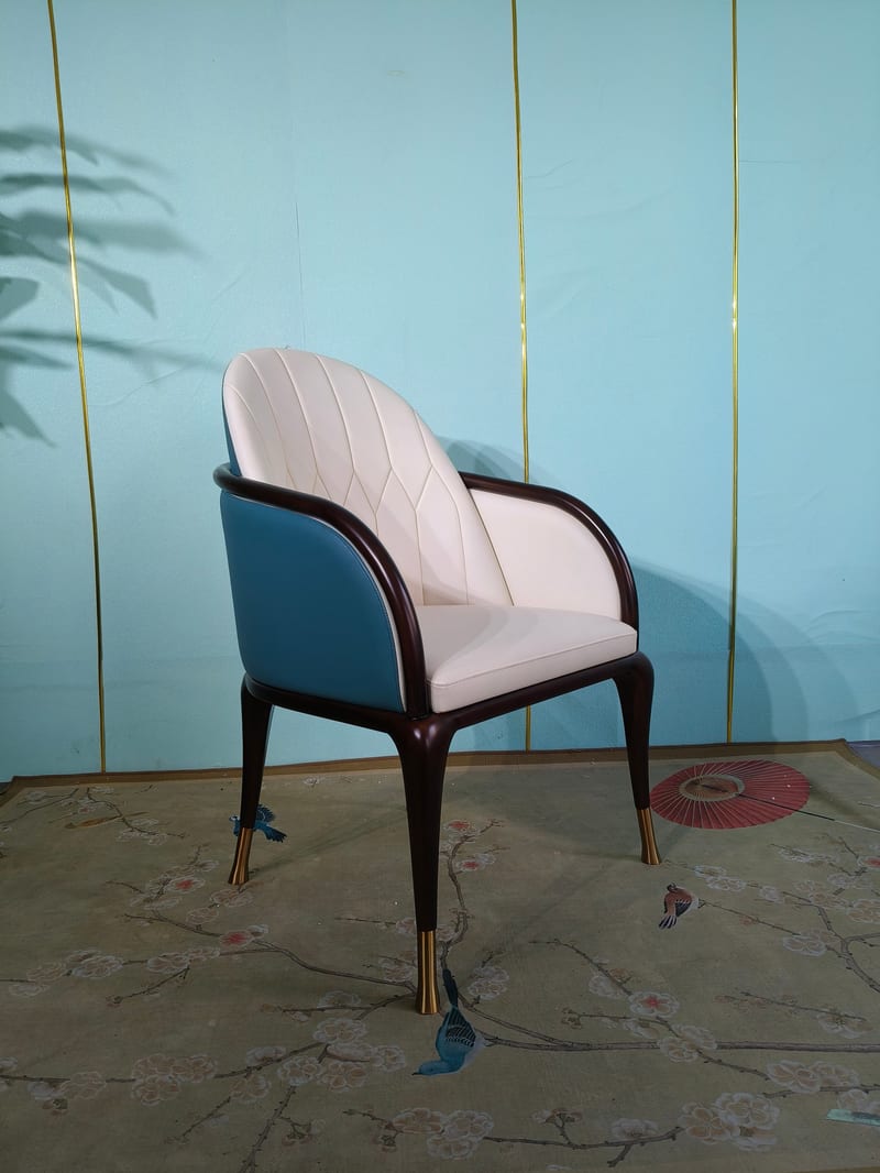 Custom Beech Dining & Desk Chair, Cream & Teal PU