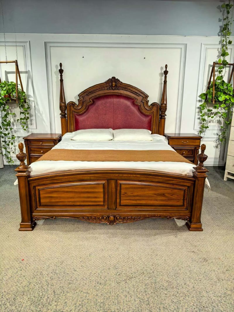 M901 American King Bed Solid Elm Leather Upholstered
