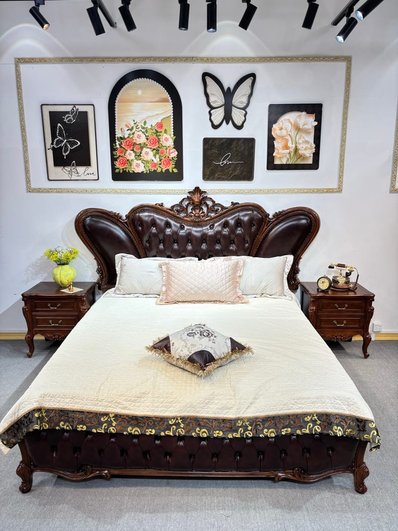 American Solid Beech Leather Bed DC646