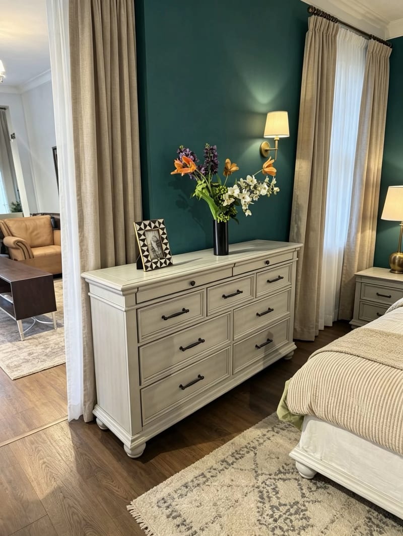 Light-Finish Wide Dresser & Vanity Station, S406-010