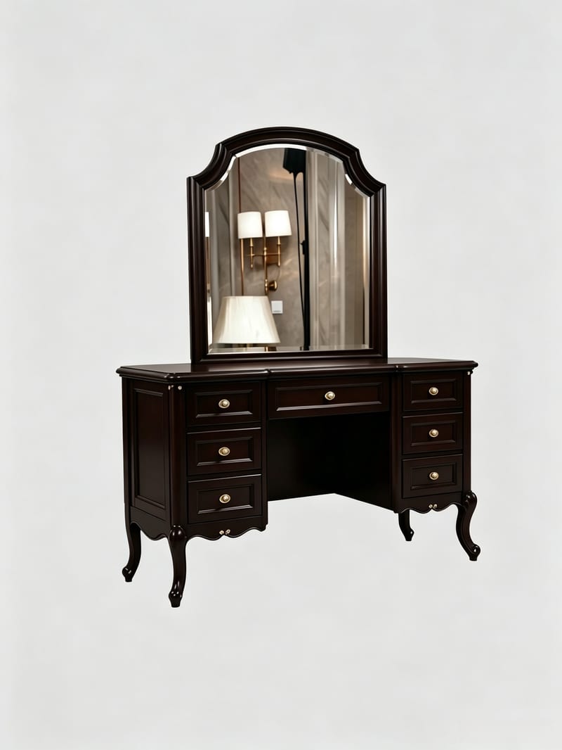 Allenster Solid Beech Dresser and Mirror Set in Deep Walnut