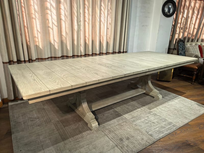 Huanmei American Solid Wood Extendable Dining Set, Whitewashed Oak