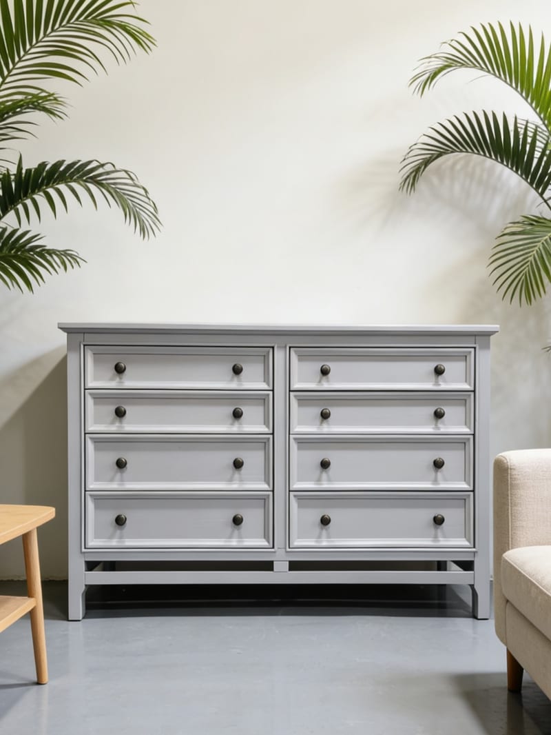 American Style Solid Wood 8-Drawer Dresser, Light Gray