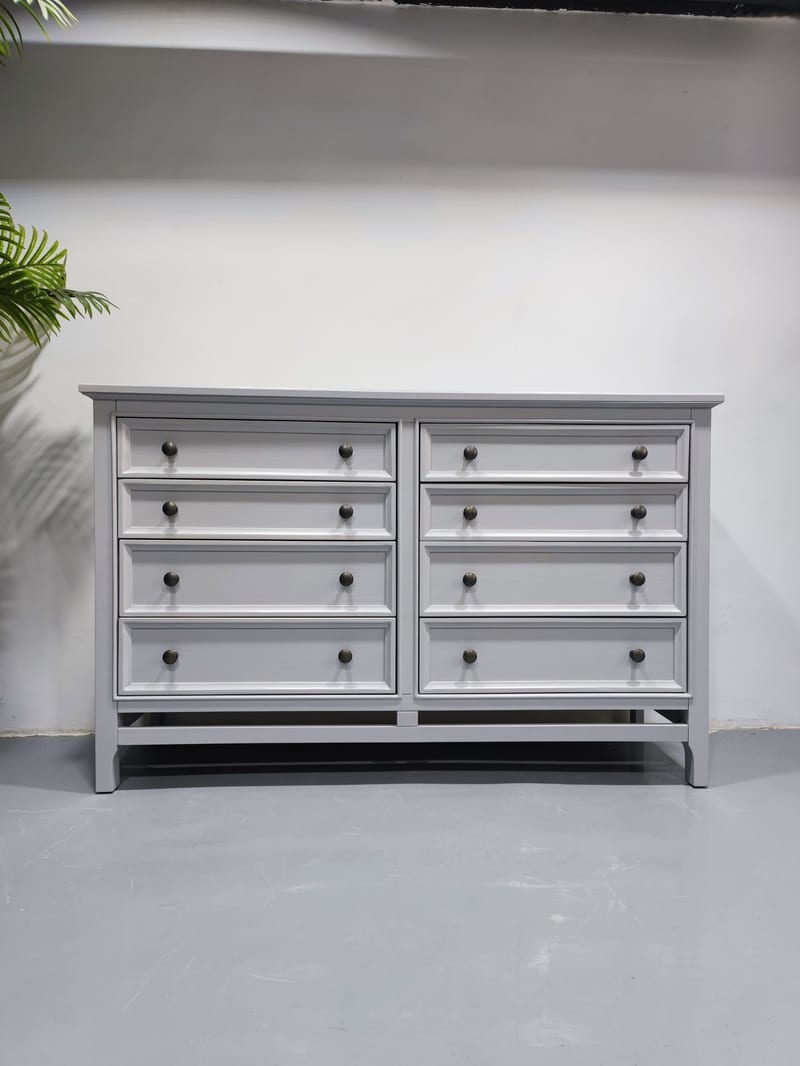 American-Style Eight-Drawer Dresser & TV Console, Light Gray