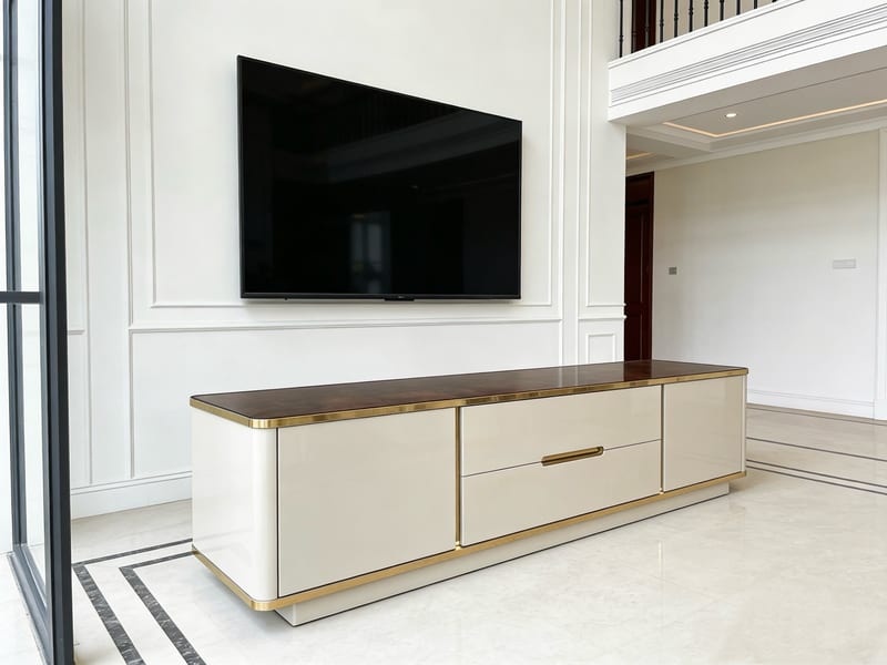 Givenchy Furniture BV05 Light Luxury TV Stand, Italian Burl Veneer