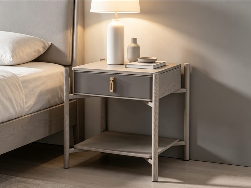 Renhao Mirror Oriental Solid Ash Wood Nightstand