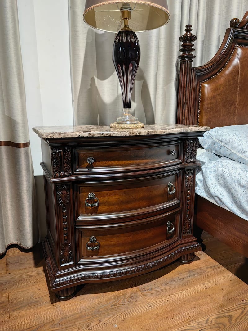 Nightstand, 3 Drawers, Marble Top