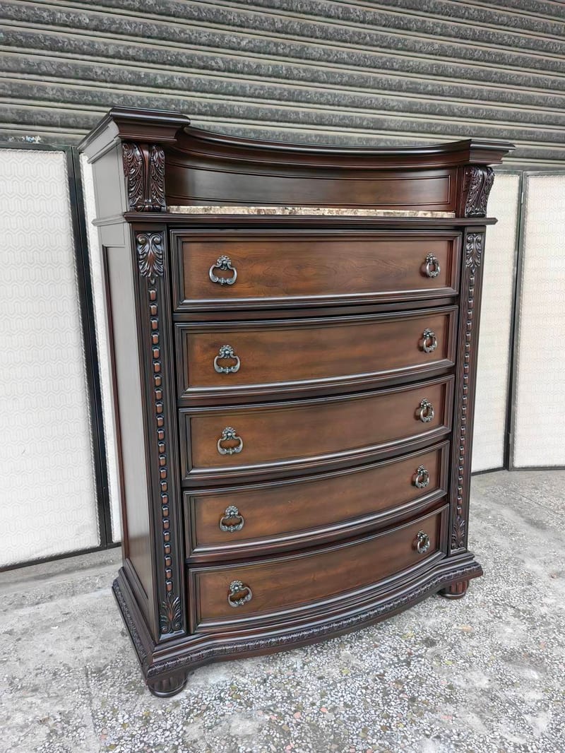 American Tall 5-Drawer Dresser, Cherry Veneer & Marble Top