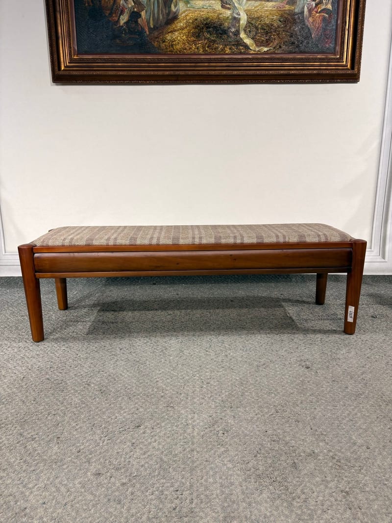 Solid Wood Upholstered Bench with Vintage Plaid Seat