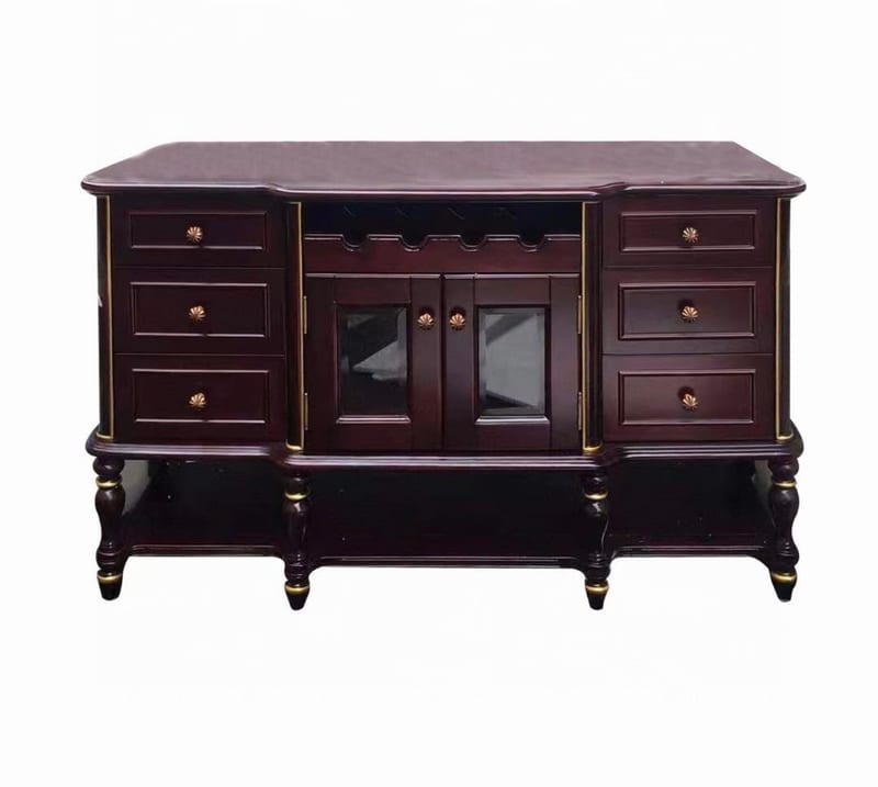 Shenzhen Oumei Gongguan Ash Solid Wood Sideboard, Sandalwood with Gold Accents