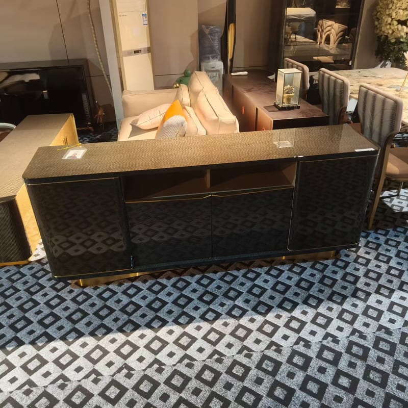 Baojule Black Sideboard with Solid Wood and Veneer