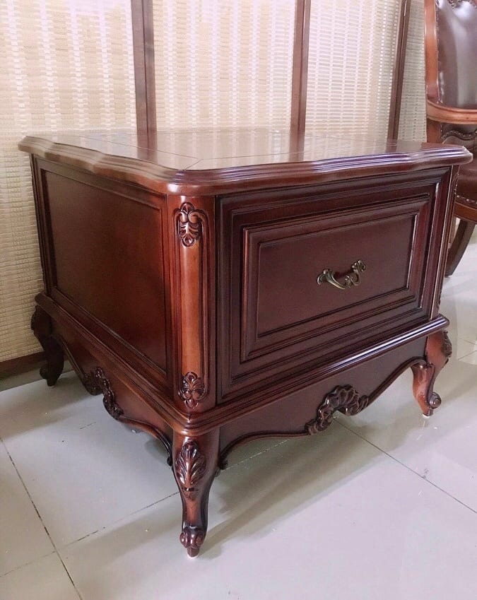 Oumei Gongguan Solid Ash Nightstand, Walnut Finish