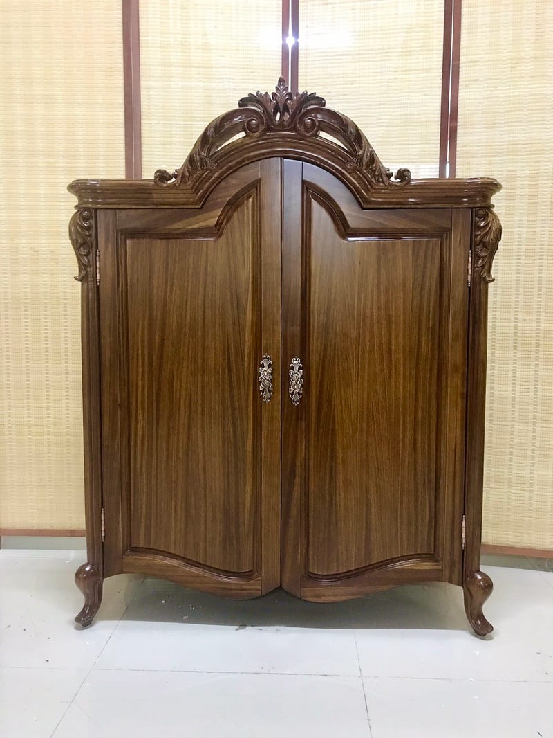 Wujin Bojue HDXY-08 Two-Door Solid Wood Shoe Cabinet, Dark Brown