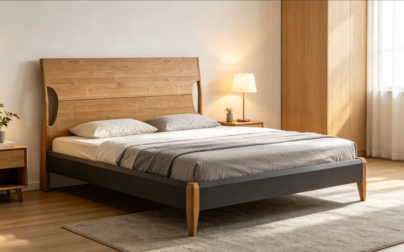 Renhao Finnish Wood Solid Ash Bed Frame, Natural Finish