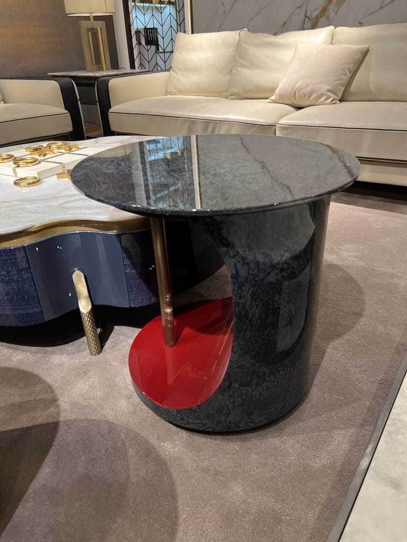 CK B2406 Round Side Table, Marble Top & Metal Plinth Base