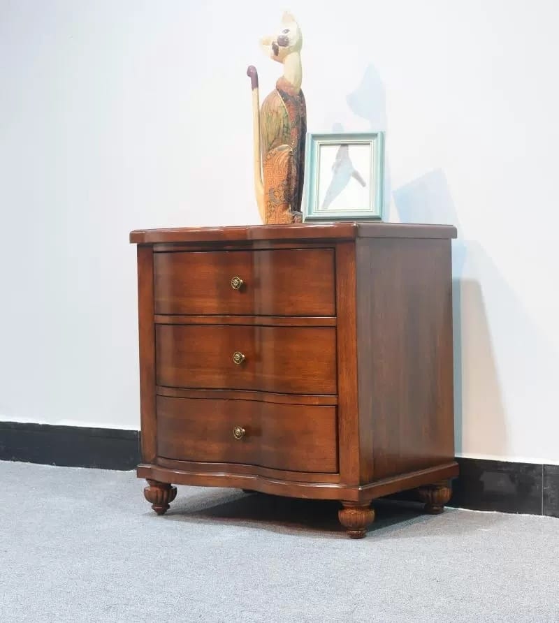 American-Style Solid Wood 3-Drawer Nightstand, Dark Brown