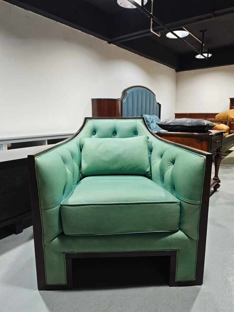 Four Corners Cherry Wood & Leather Lounge Chair