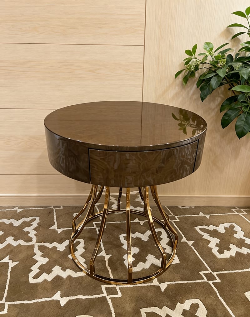 Ingrid BS222 Round Side Table, Dark Brown Gloss
