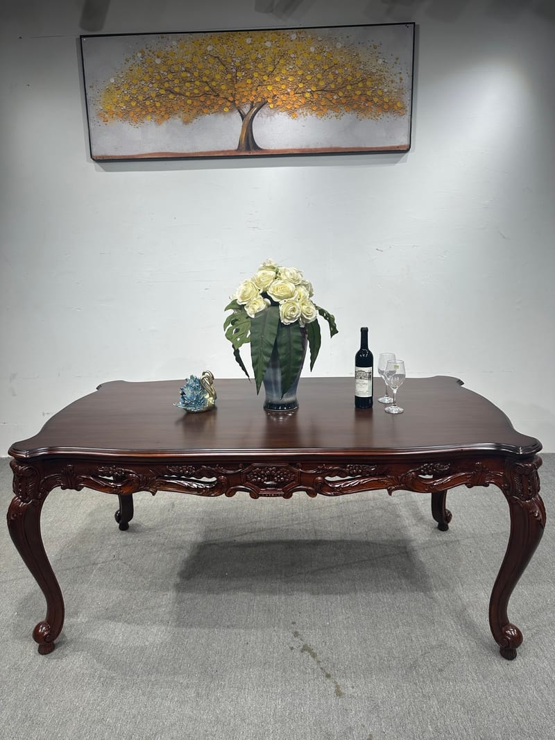 CT315 Solid Teak Dining Table with Carved Top