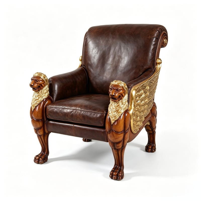 Meiju Rococo Lion King Solid Wood Leather Chair