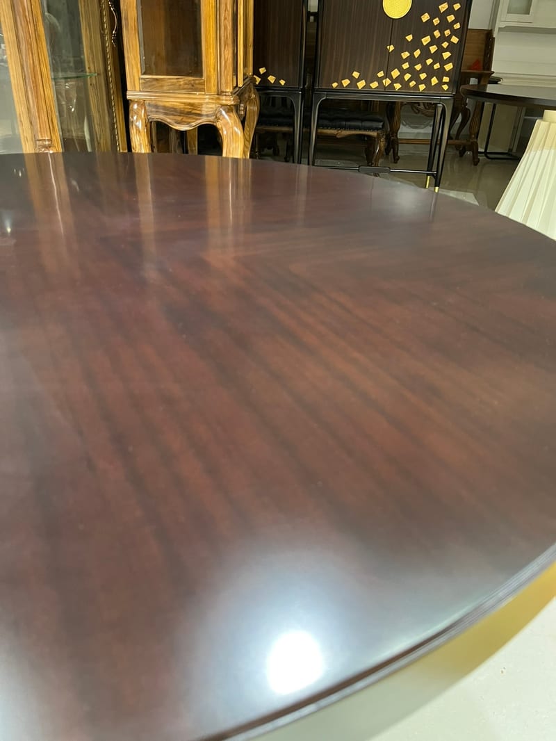 American Classic Round Dining Table — Veneer Top, Solid Wood Pedestal Base