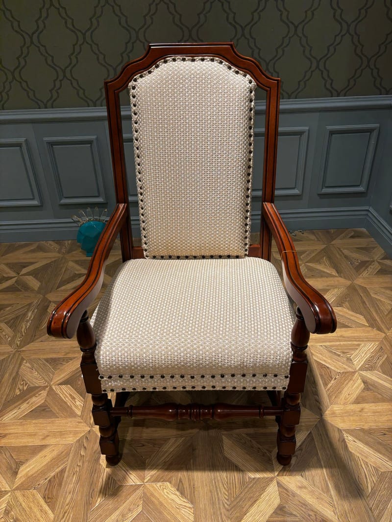 Baojule MJ507 Walnut & Linen High-Back Accent Chair
