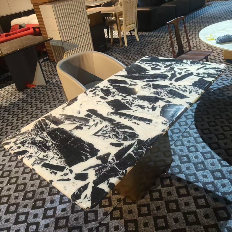 Modern Bulgari Black Stone Dining Set with Four Chairs