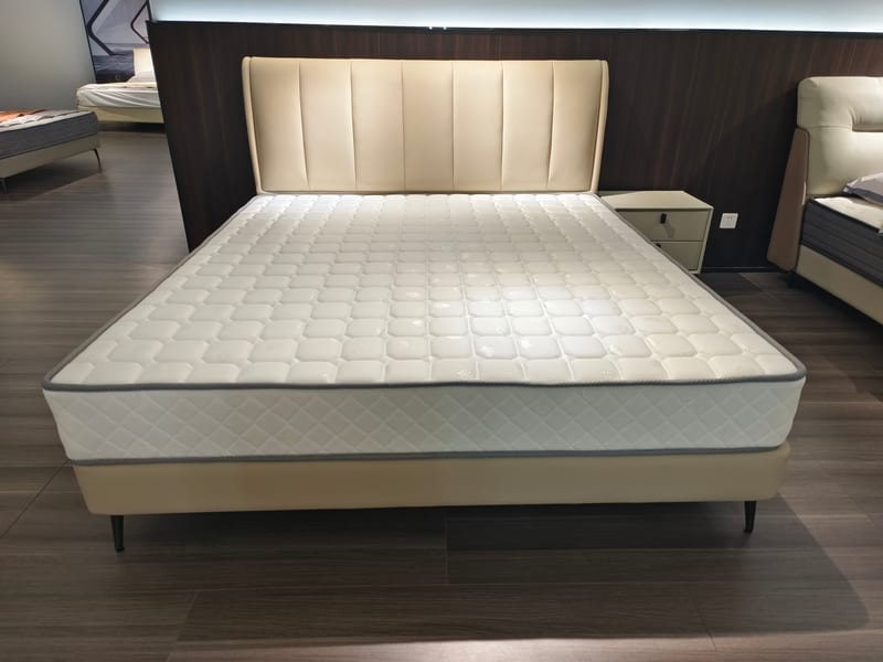 DANLUOP S00 Solid Wood Upholstered Bed with Firm Mattress