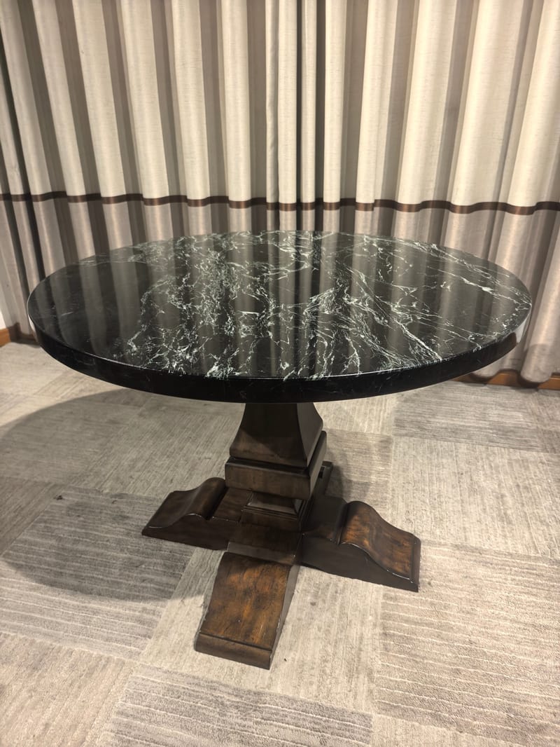 Round Walnut & Marble Dining Table 8032A