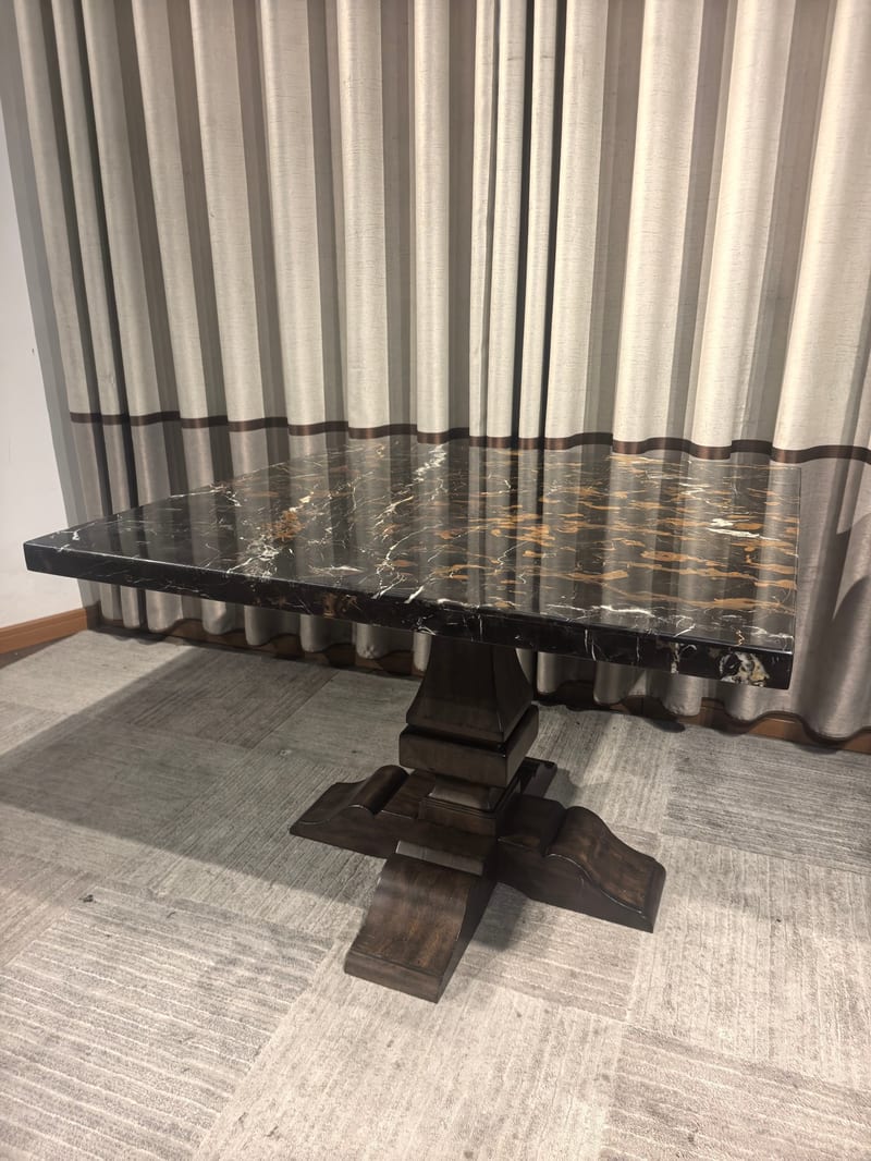8031A Square Dining Table — Walnut & Black Gold Marble