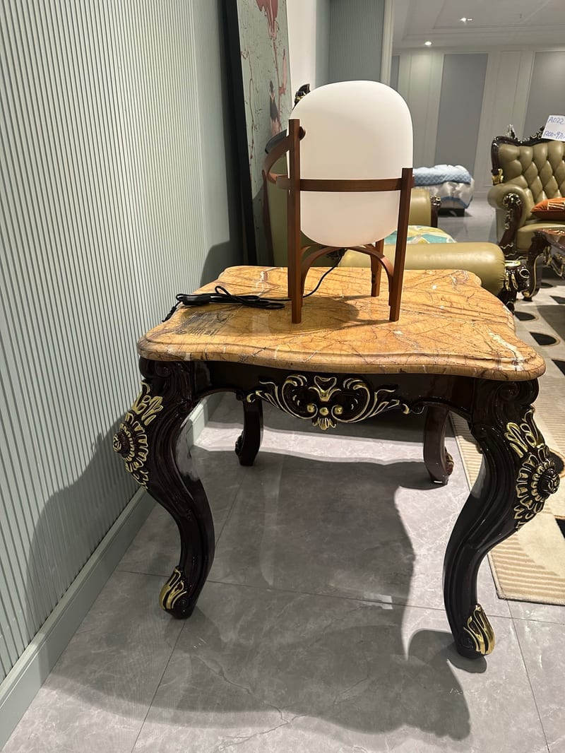 Baojule Q409 Beech & Marble Square Side Table